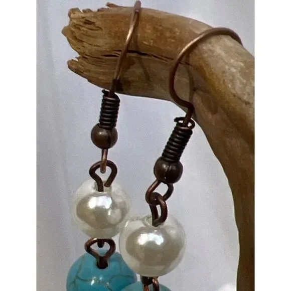 SOUTHWEST TURQUOISE PEARL FANCY Western Rodeo Cowgirl Fashion Necklace Set New - Picture 8 of 16